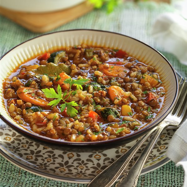 Lentejas con arroz y verduras